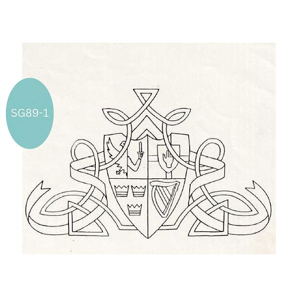 Intricate heraldic crest with Celtic knots design.
