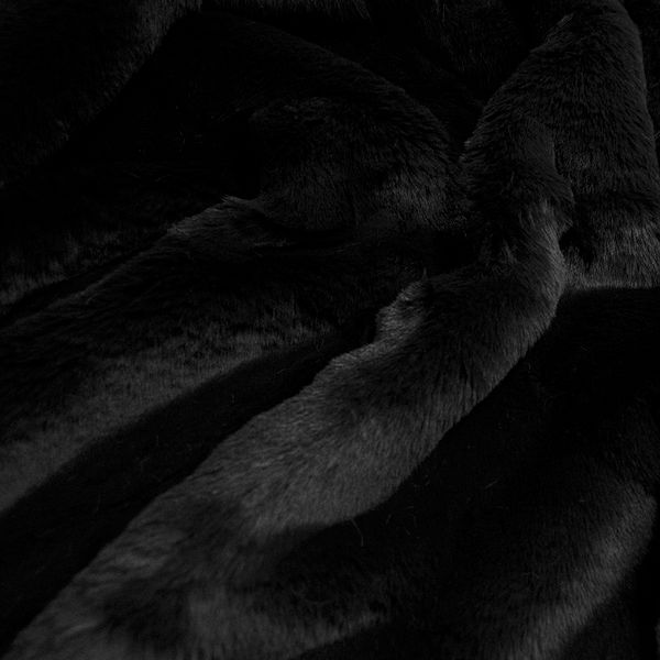 Close-up of luxurious black faux fur texture.