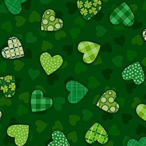 Pattern of green hearts on dark background