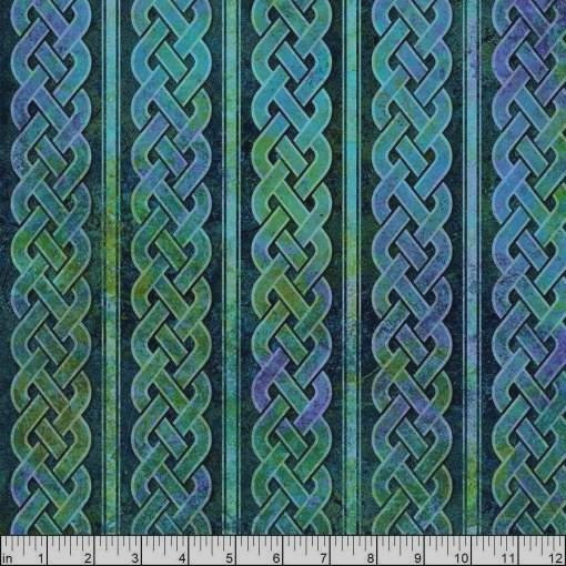 Intricate green Celtic knot pattern fabric design.
