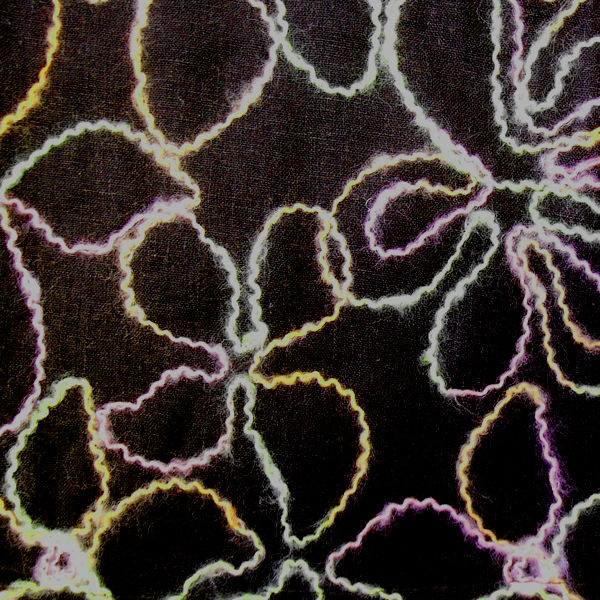Intricate black fabric with abstract pastel outlines